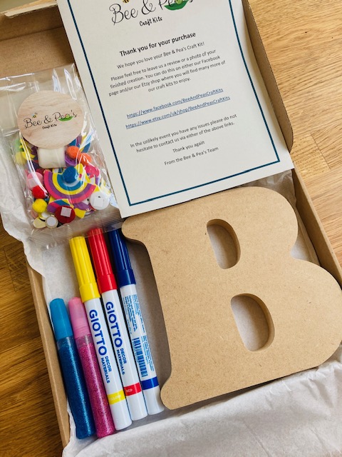 The letter B craft kit with pens, glitter glue and sequins