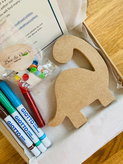 Dinosaur craft kit with glitter glue, pens and sequins