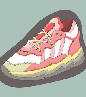 Illustration of light pink and white trainer