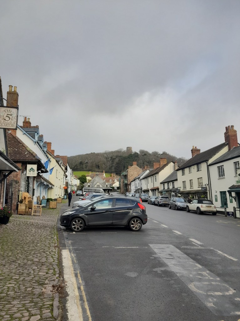 Colourful medieval buildings of Dunster High Street